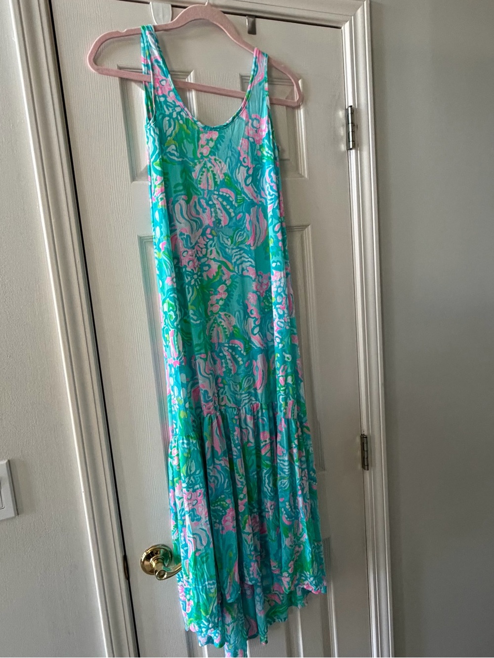 Lilly Pulitzer Camellia Maxi Mesh Cover Up Blue Ibiza Aqua La Vista XS EUC